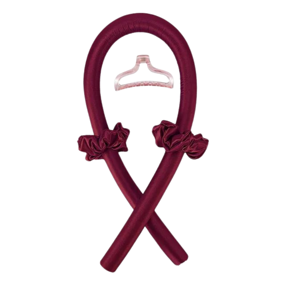 Heatless Curling Rod Headband Ribbon Silk -Redwine - Ozerty